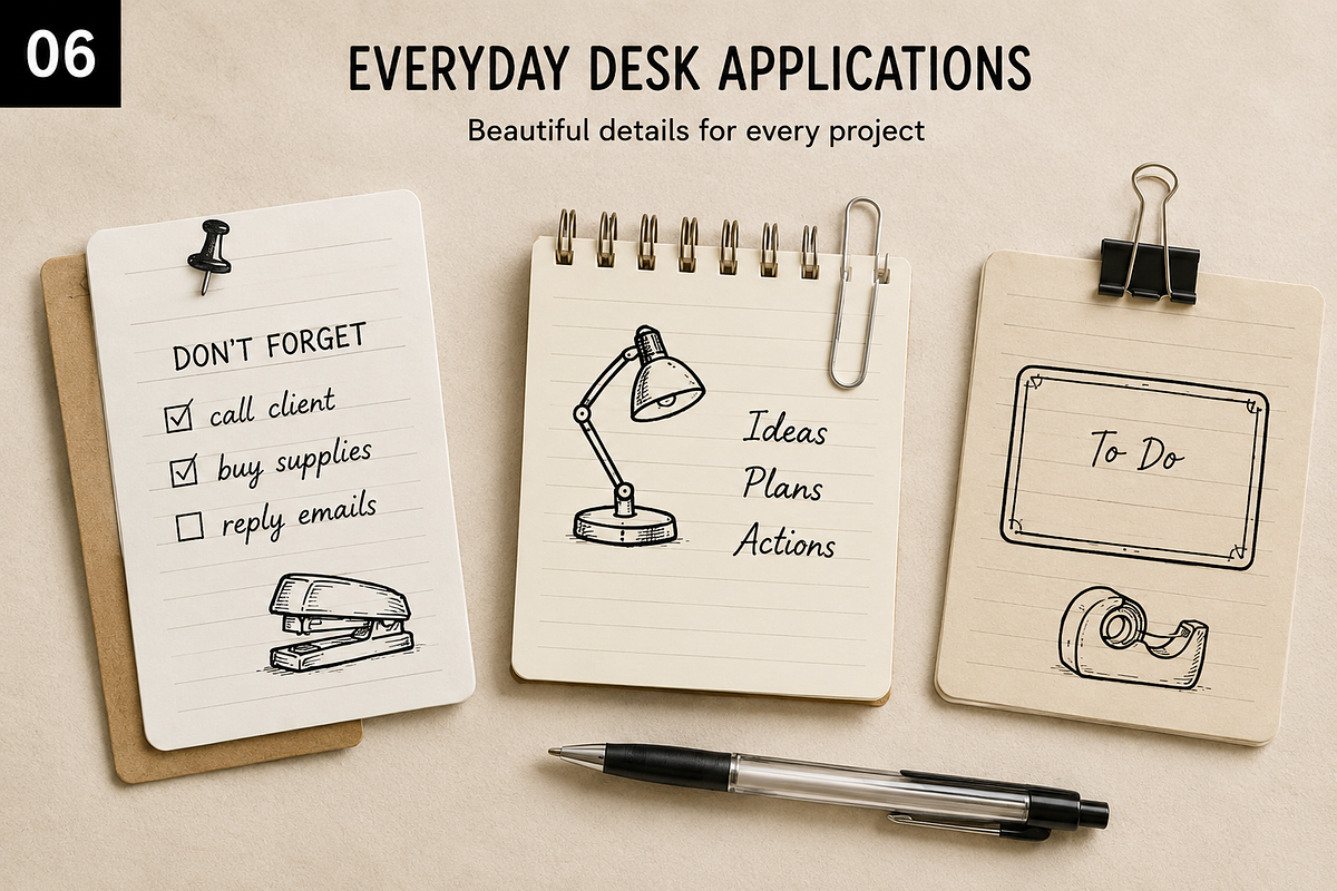 28 Hand-Drawn Stationery Doodles, an Object Illustration by Designs24hr (Photo 6 of 9)