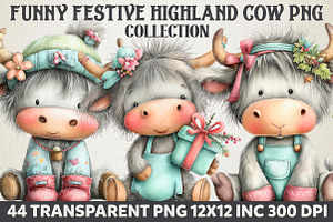 Cute & Funny Festive Highland Cow PN, an Illustration by RobertsArt