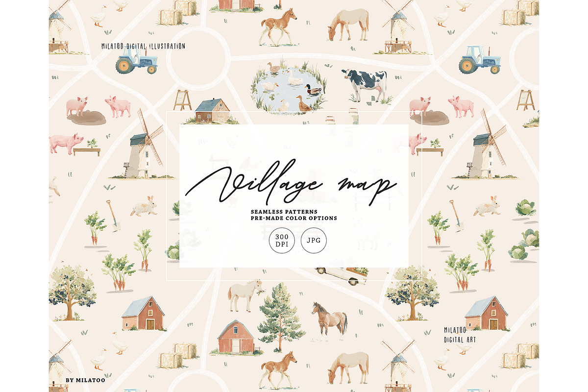 Rustic countryside farm map pattern, a Pattern Graphic by Milatoo (Photo 1 of 4)