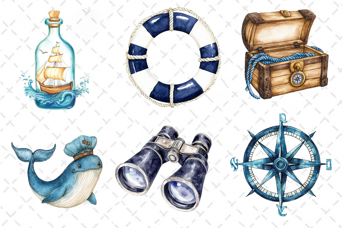 Watercolor Blue Nautical Collection, an Illustration by Dream Creation (Photo 4 of 6)