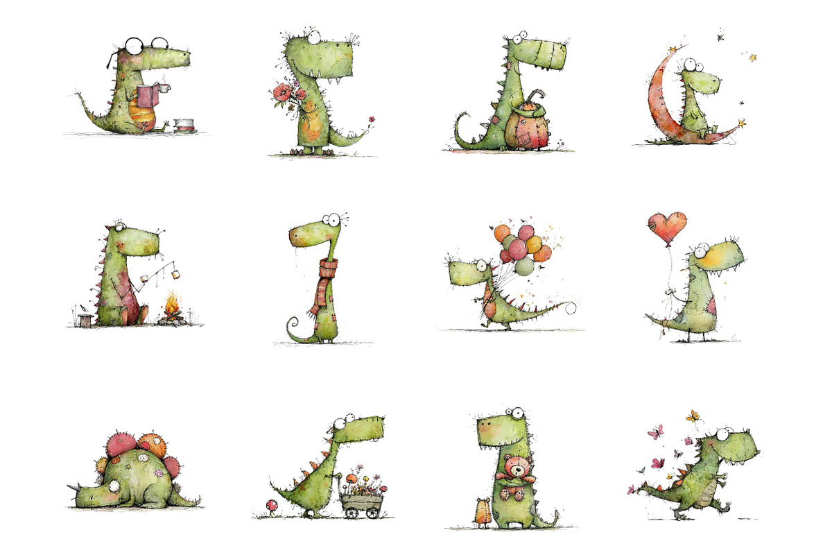 Whimsy Dino Clipart Set, an Animal Illustration by fashionaddict (Photo 3 of 7)