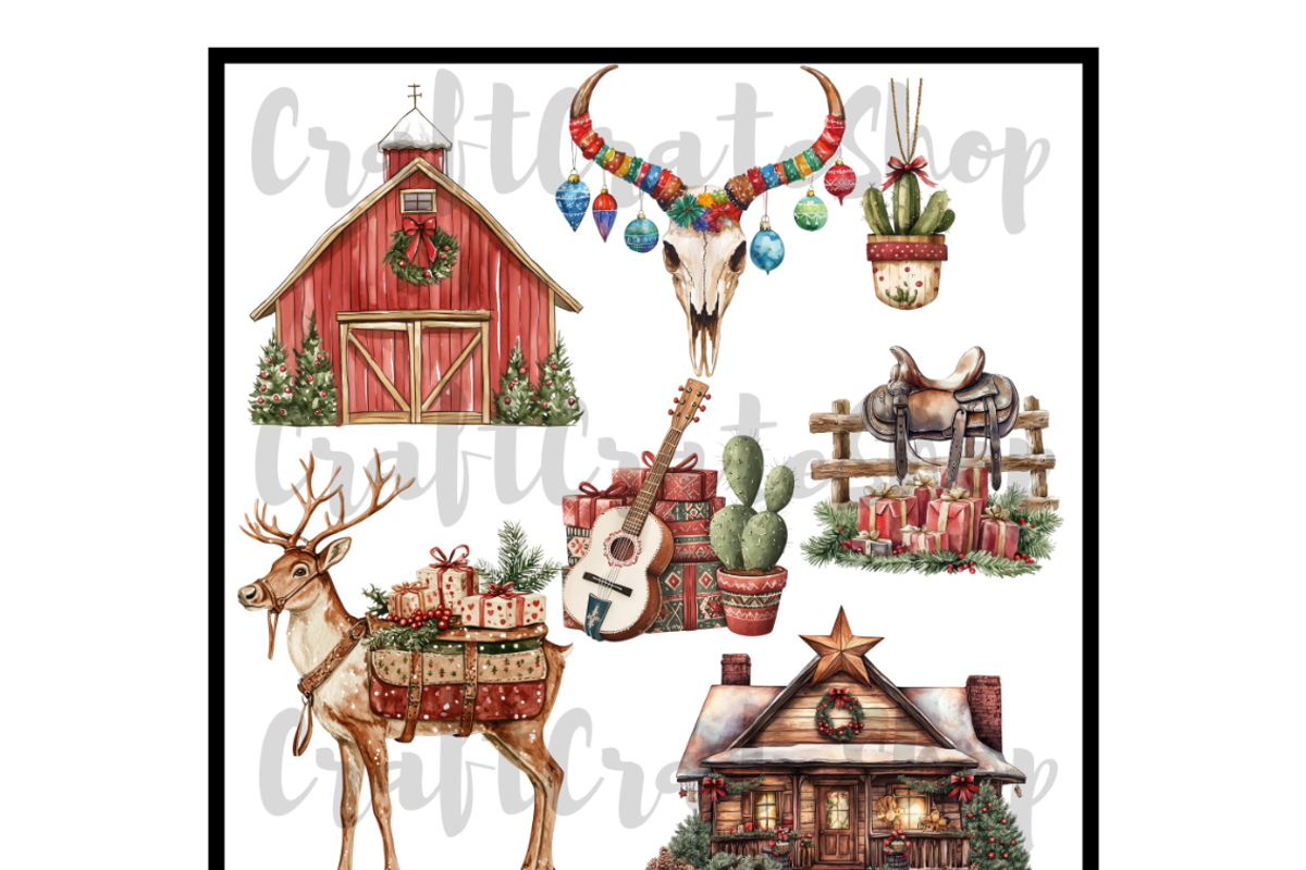 Watercolor Western Christmas Clipart, an Illustration by CraftCrateShop (Photo 5 of 7)