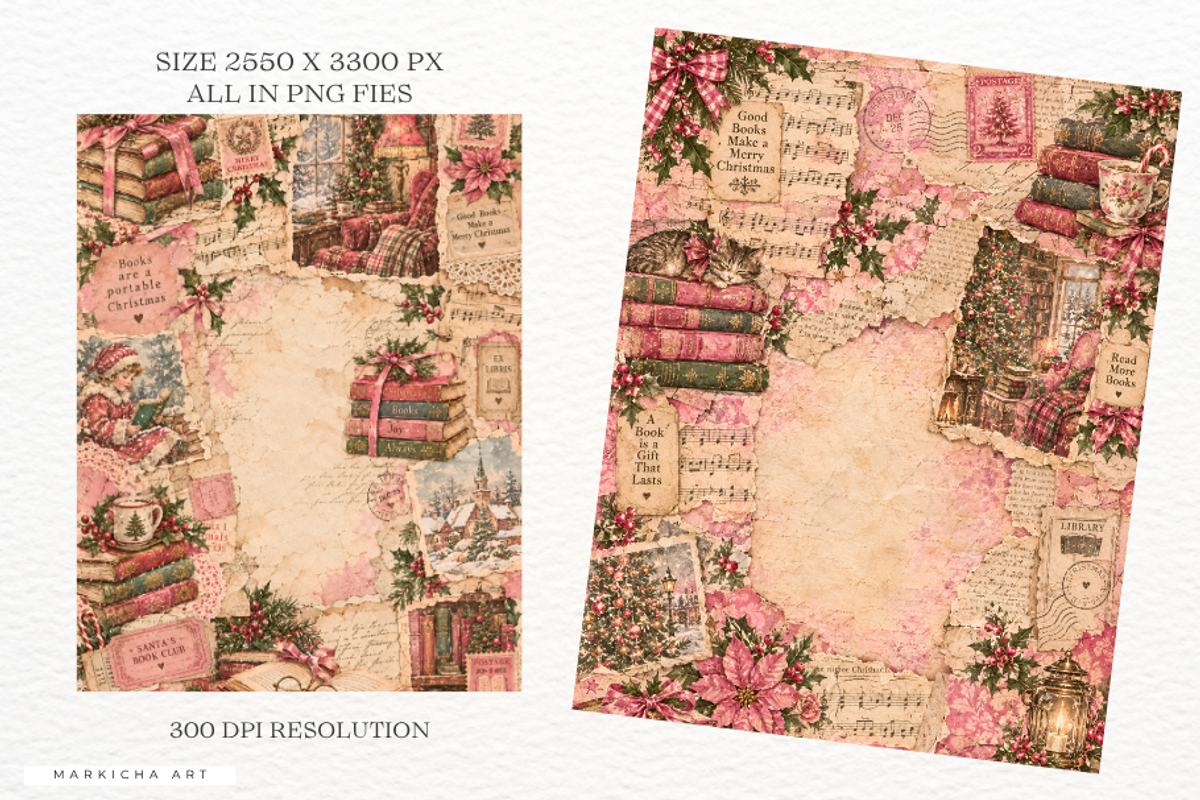 Reading Christmas Junk Journal Pages, a Background Graphic by Markicha Art (Photo 3 of 5)
