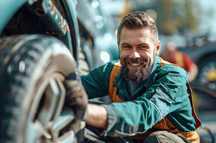 Auto mechanic wearing in uniform and working in repair service,, a Transportation Photo by AlyaAnd