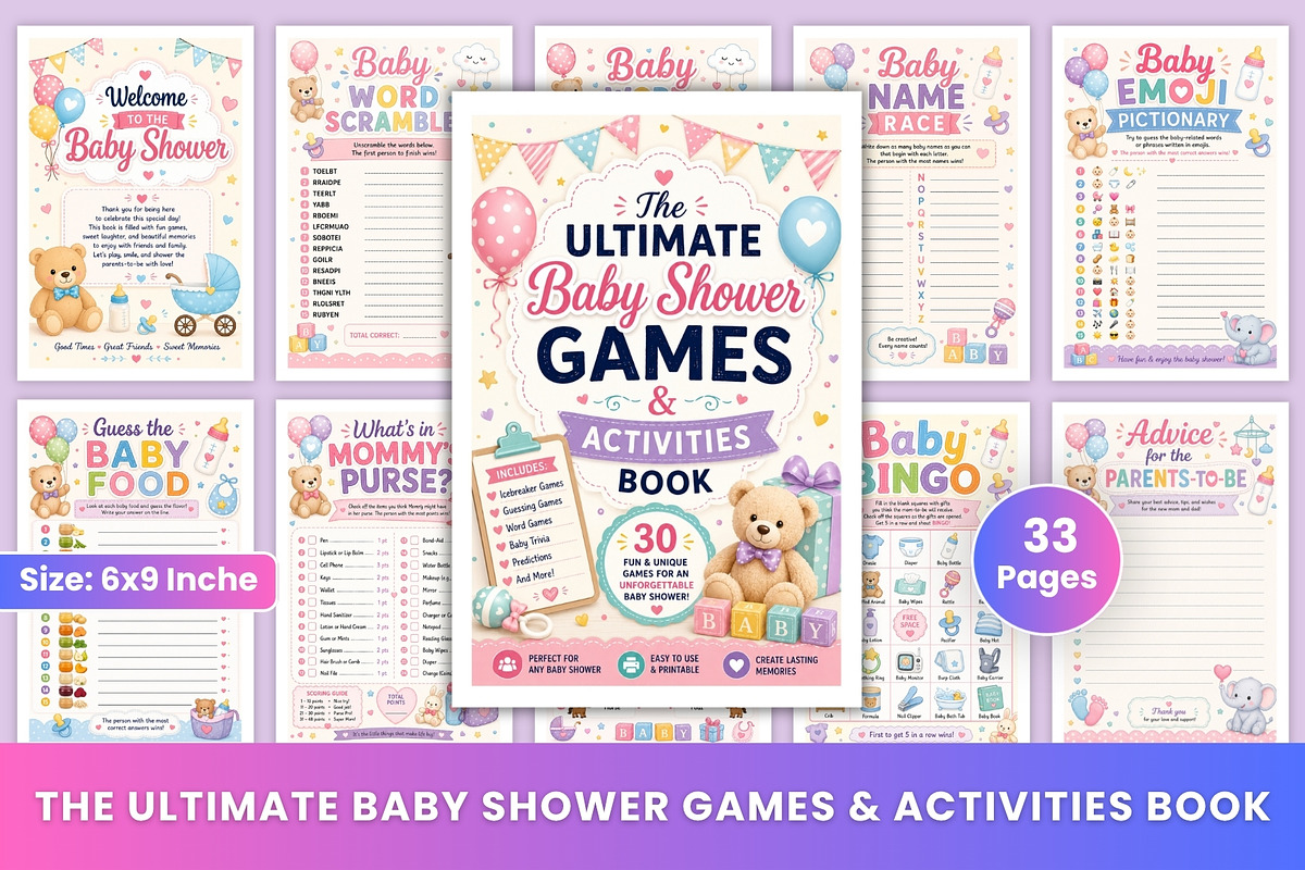 Baby Shower Games & Activities Book, a Stationery Template by Designmela01 (Photo 1 of 6)