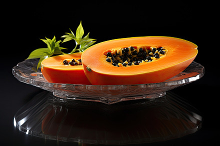 Papaya fruit on a glass plate on a b, a Photo by Iftikhar Alam