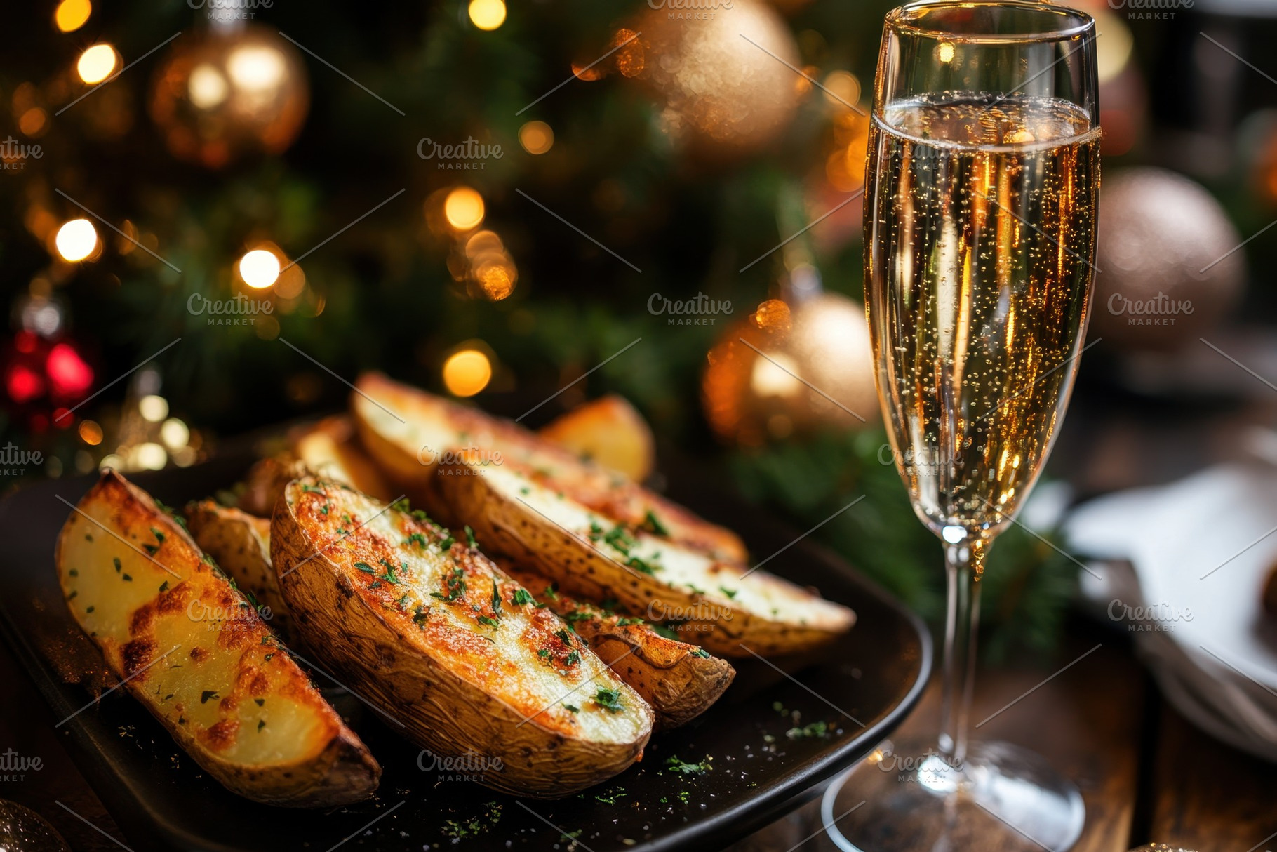 Baked potato wedges served on a plat, a Photo by Pavel_design