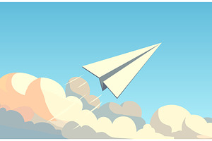 Paper cartoon airplane flying out of, a Transportation Illustration by LadadikArt