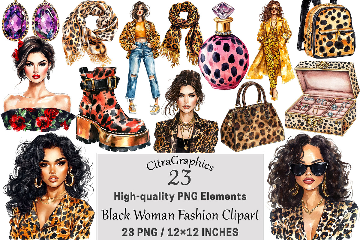 Black Woman Fashion Watercolor, a Seasonal Illustration by CitraGraphics (Photo 1 of 5)