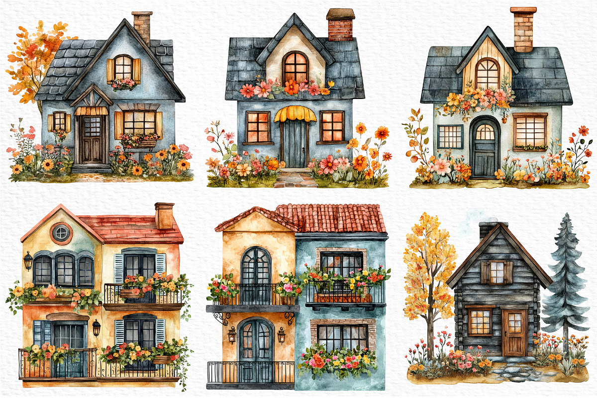 Watercolor Houses Clipart, an Illustration by Craft Nest (Photo 5 of 12)