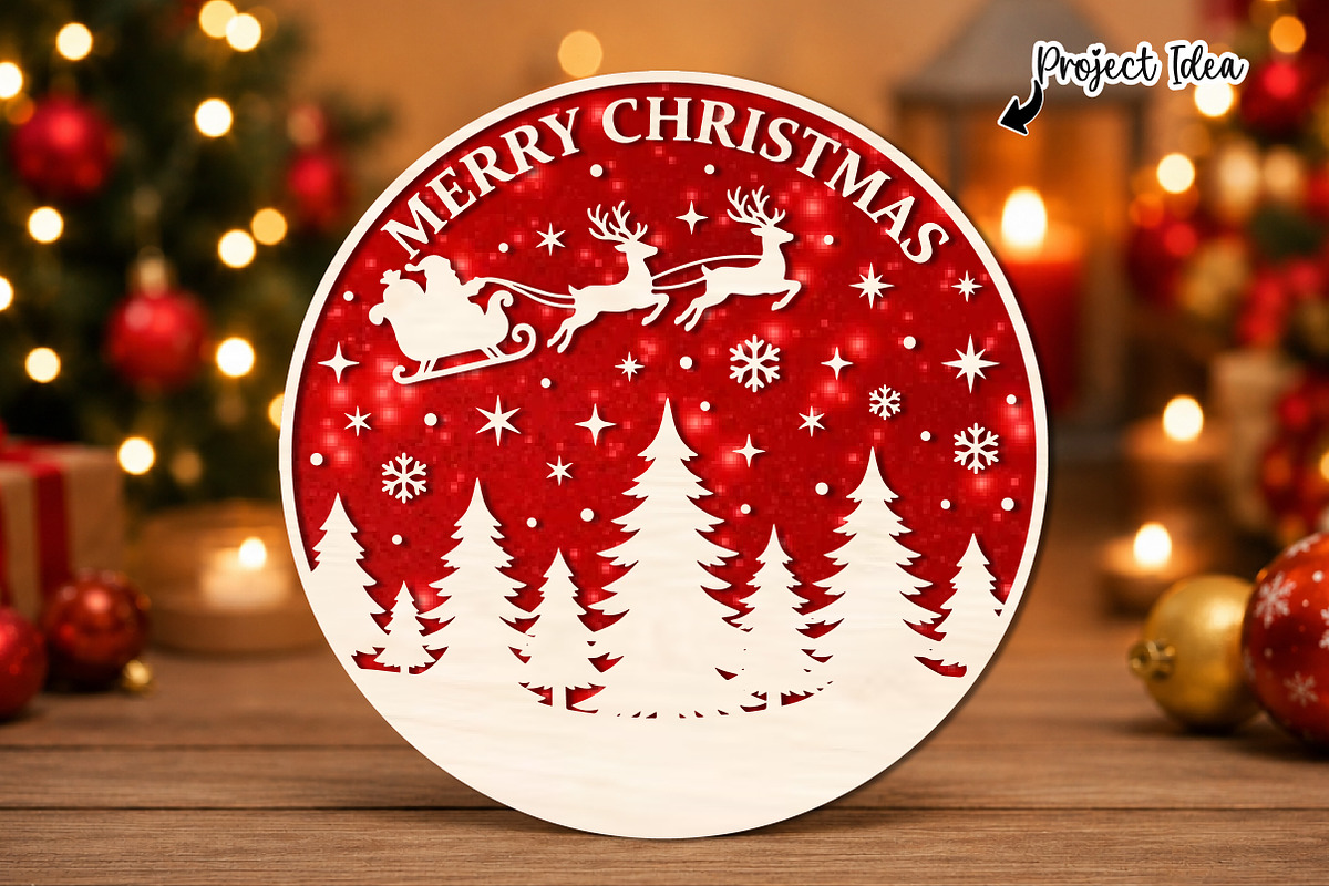Merry Christmas Forest Round Sign, an Object Graphic by OK Design (Photo 1 of 3)