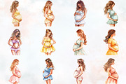 Pregnant Woman Watercolor Clipart, an Illustration by RobertsArt (Thumbnail 2 of 7)