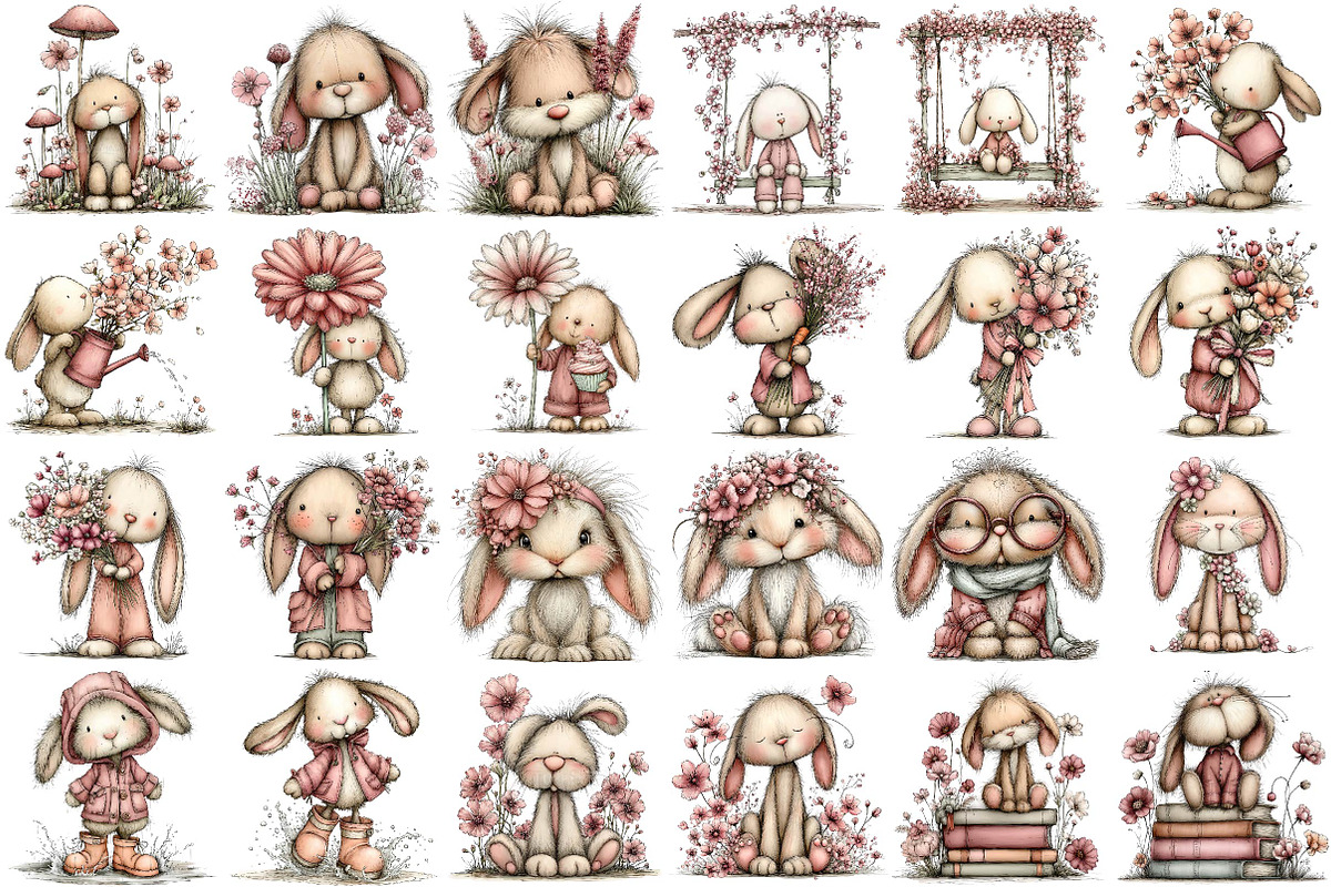 Whimsical Spring Bunny Clipart, an Illustration by DreamPrint404 (Photo 3 of 6)