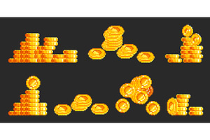 Pixel art gold coin stacks in retro, a Finance Illustration by art PVP - market