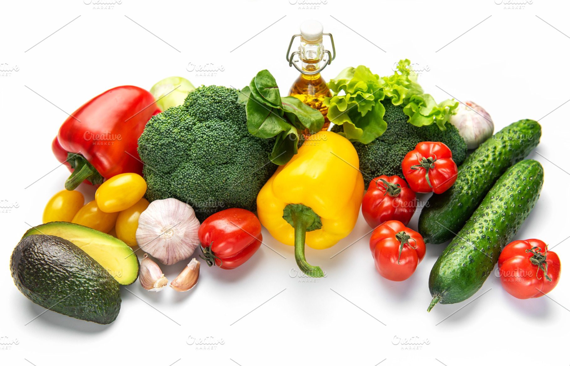 Fresh vegetables and olive oil for a healthy diet, a Food & Drink Photo by Olena Rudo