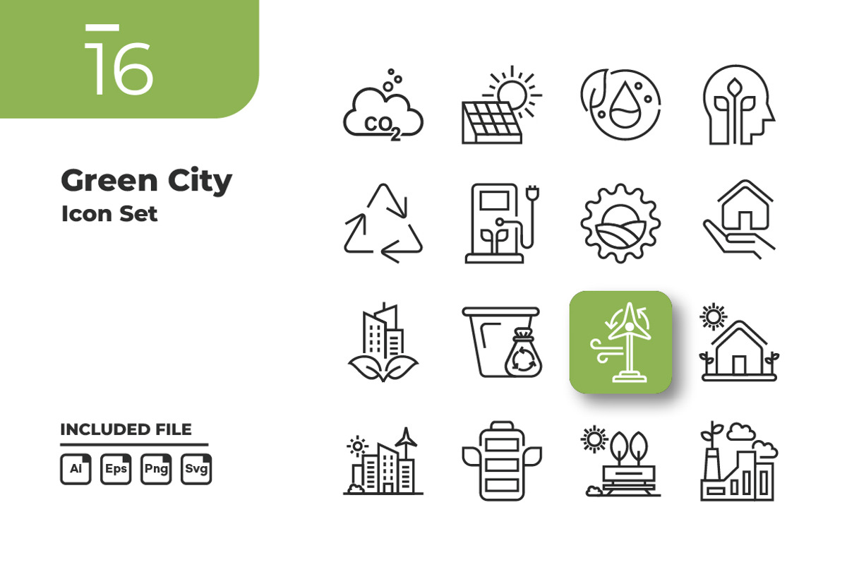 Green City Outline Icons Set, an Outline Icon by yuanesei