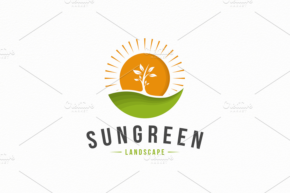 Sun Green Landscape Logo Template, a Branding & Logo Template by vectorwithin (Photo 1 of 3)