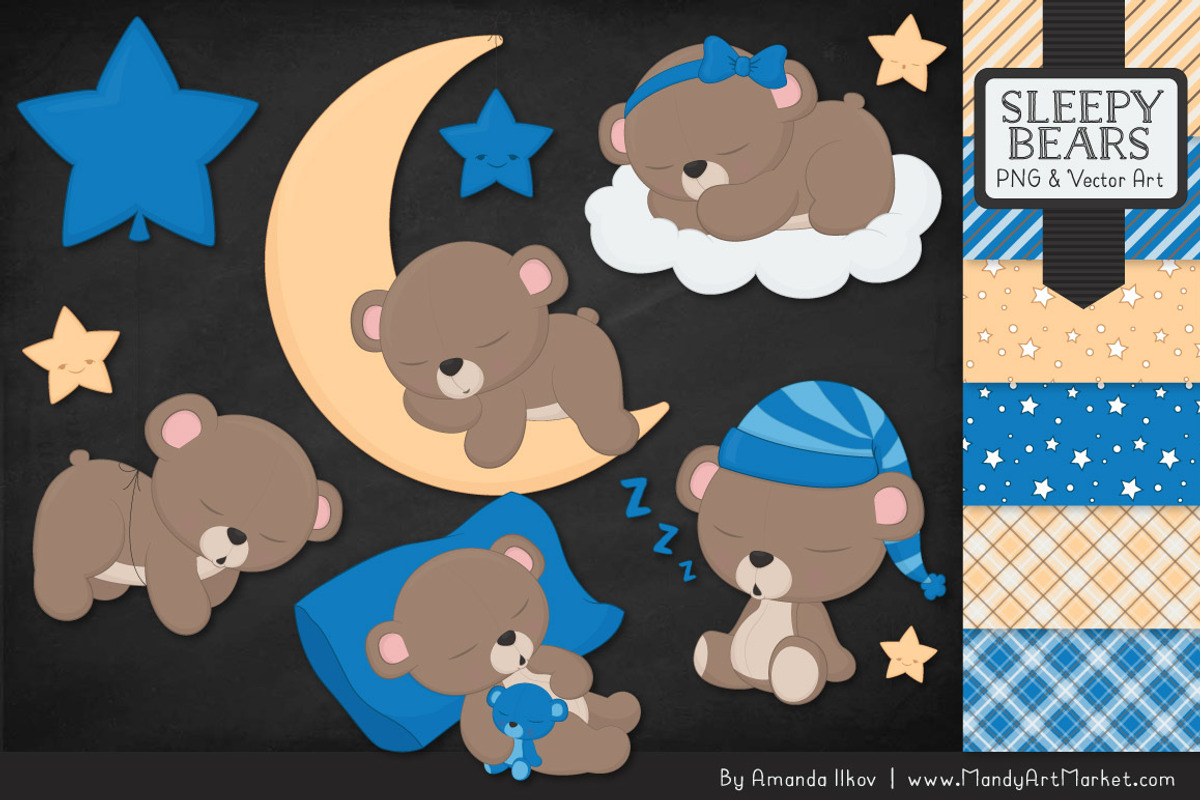 Blue Sleepy Bears Clipart, an Illustration by Amanda Ilkov (Photo 2 of 5)