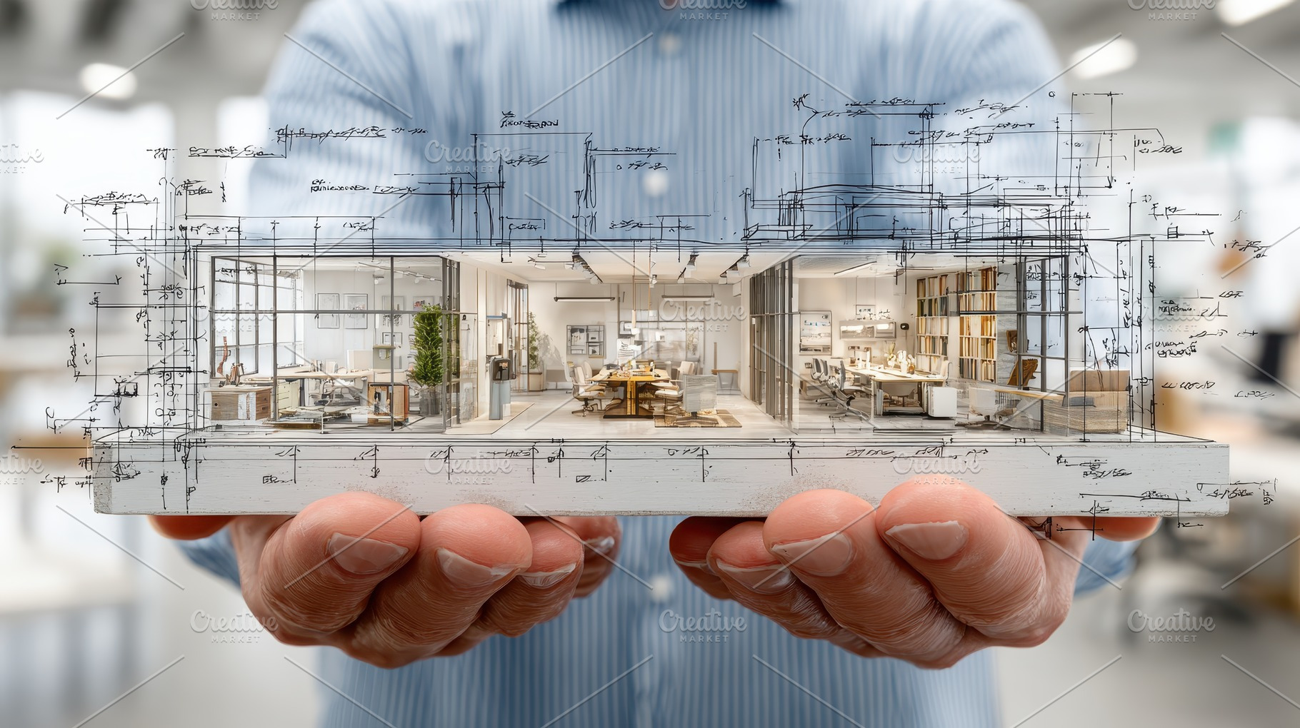 Architect holding modern office desi, a Photo by Pixeness Studio