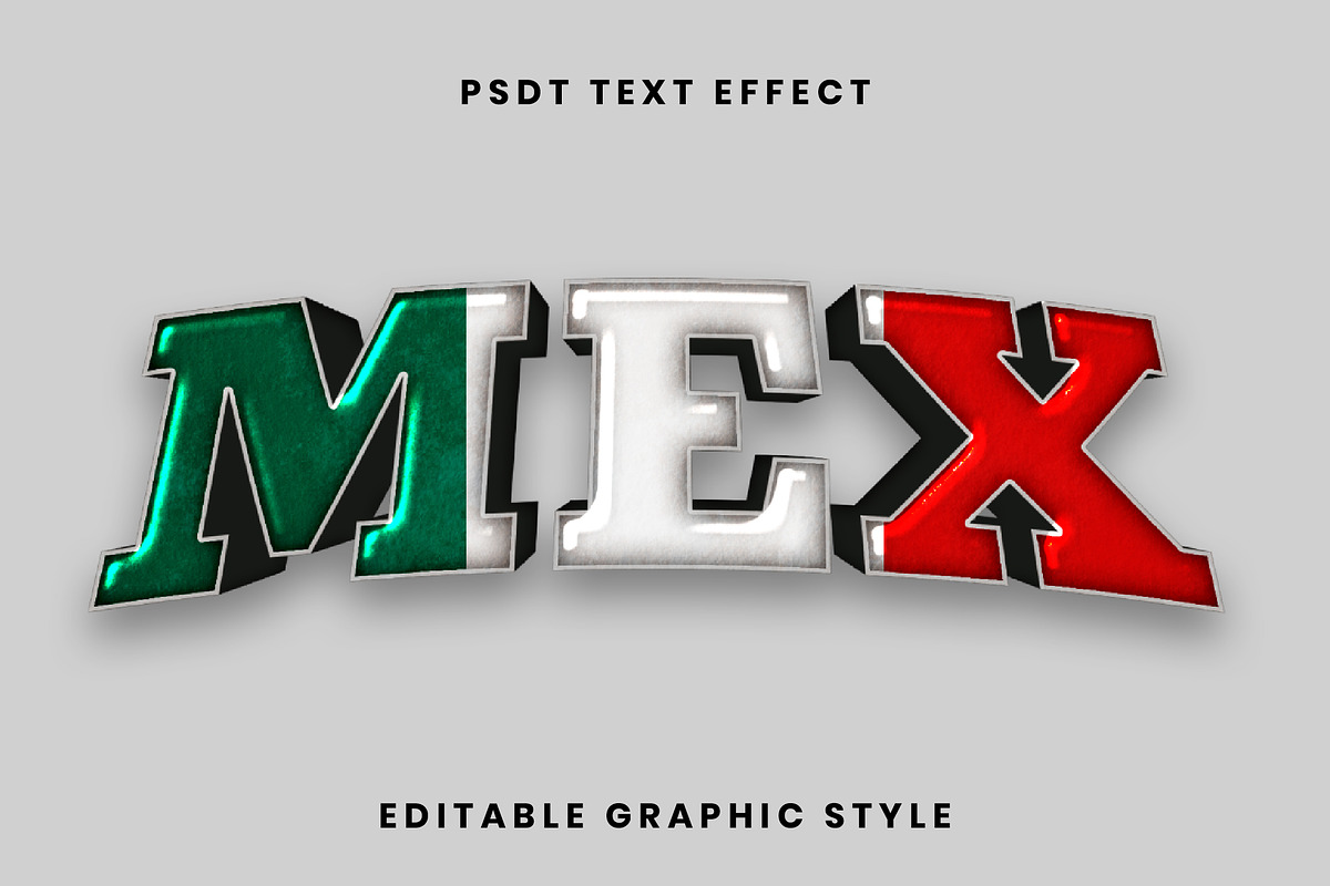 Glossy Mexican Flag 3D Text Effect