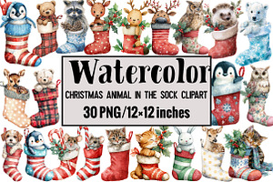 Christmas Animal in the Sock Clipart, an Illustration by Design Market