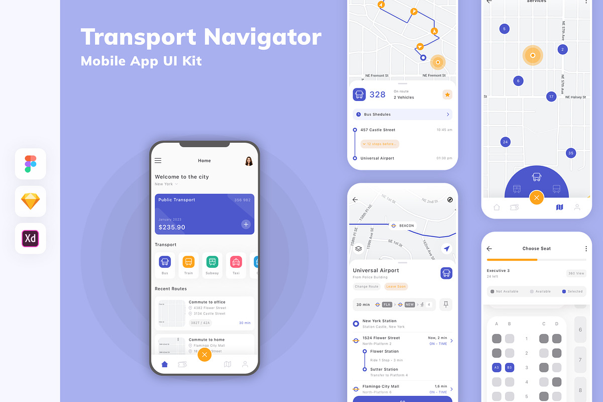 Transport Navigator App UI Kit, an UI Kit Template by uicube