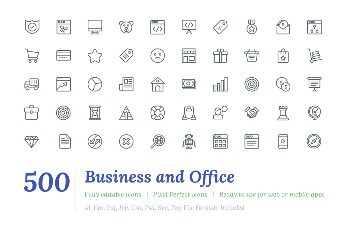 500 Business and Office Line Icons, an Outline Icon by Vectors Market (Photo 1 of 7)