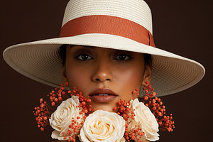 Cream Hat Portrait with Ivory Roses, a Person Photo by thepslr