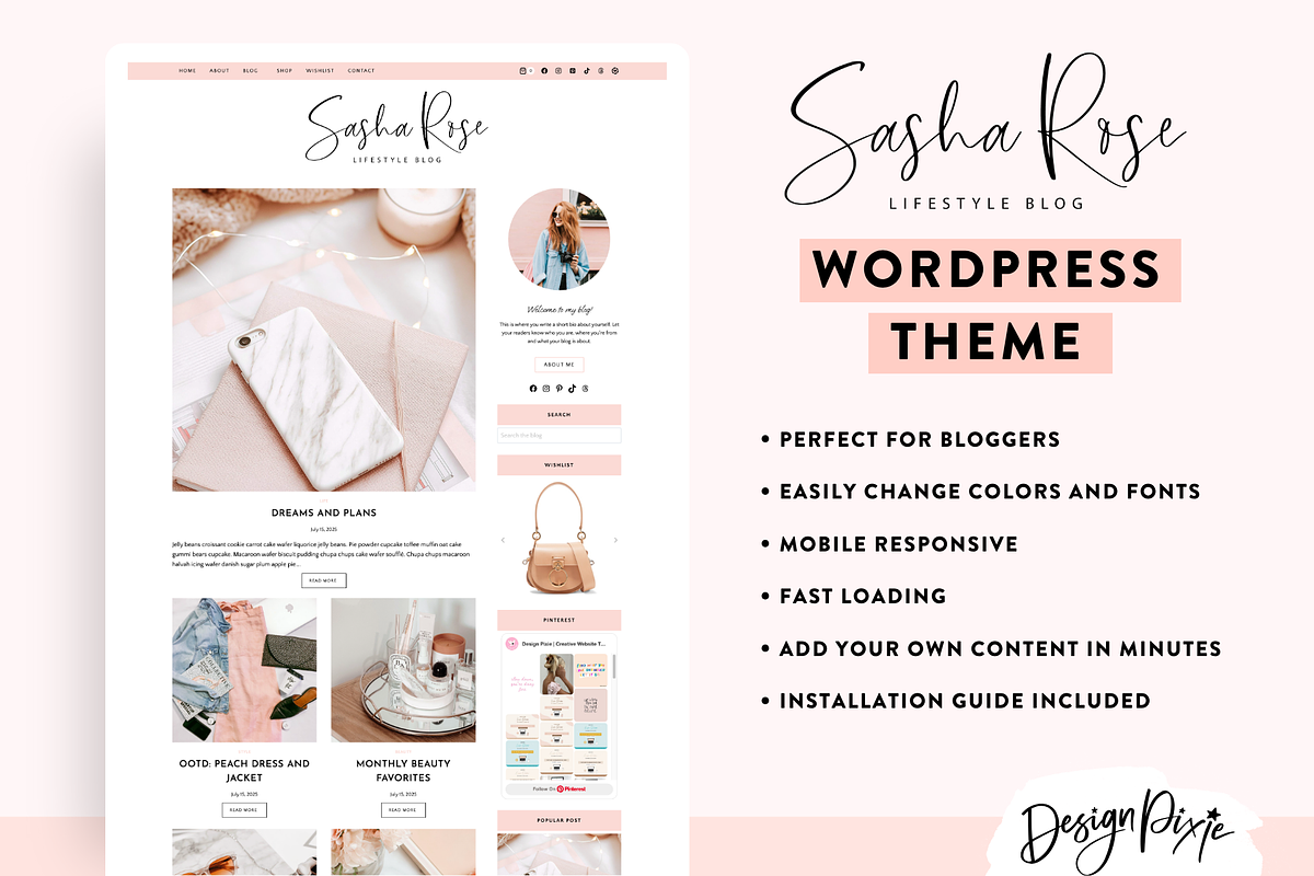 Wordpress Blog Theme - Sasha Rose, a WordPress Template by Design Pixie (Photo 2 of 9)