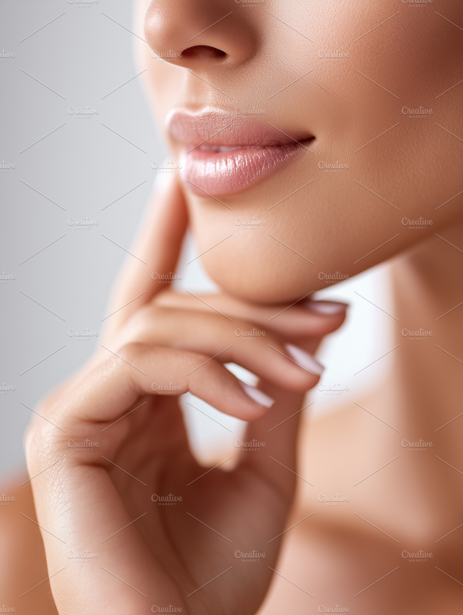 Close up of smooth female lips and, a Beauty & Fashion Photo by MistyDay