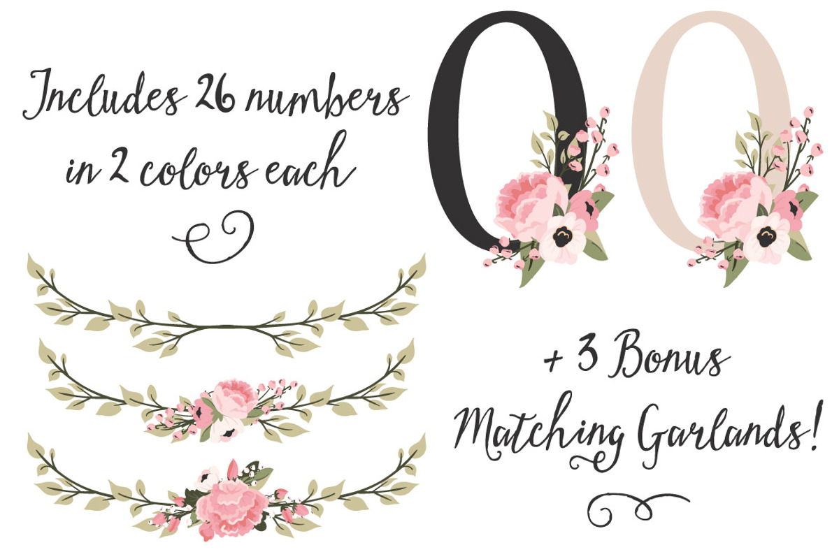 Soft Pink Floral Number Vectors, an Illustration by Amanda Ilkov (Photo 3 of 5)