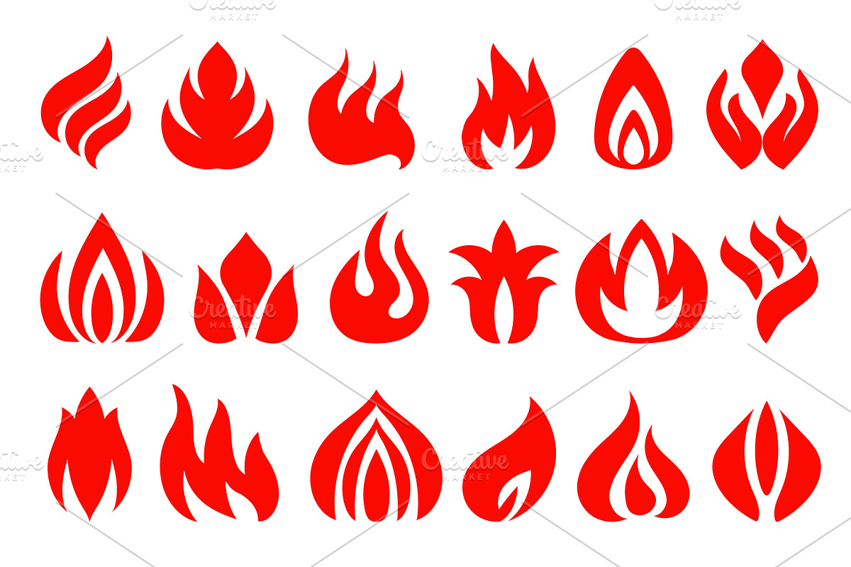 Flame icons. Simple fire silhouette, an Object Illustration by YummyBuum