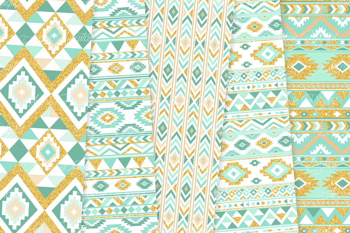Mint & Gold Boho Seamless Patterns, a Pattern Graphic by Avenie Digital (Photo 3 of 4)