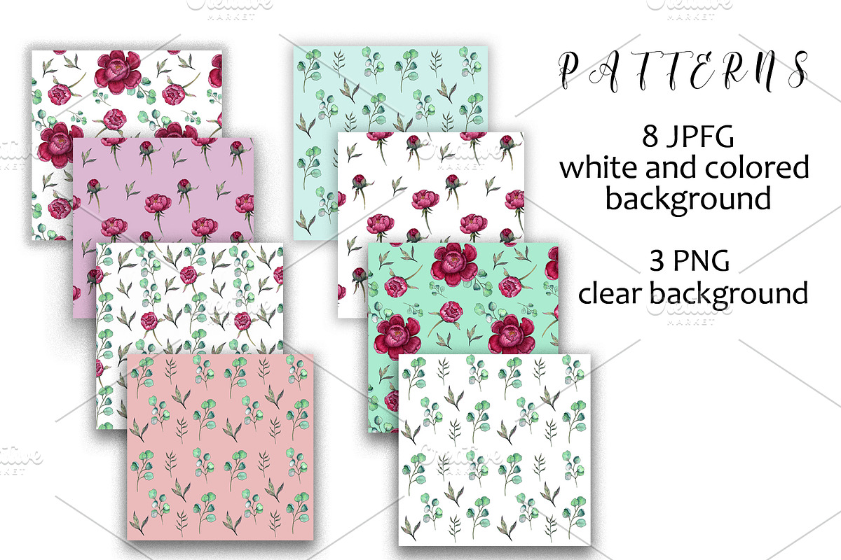 Peonies. Watercolor clipart, a Decorative Illustration by TetianaArt (Photo 10 of 11)