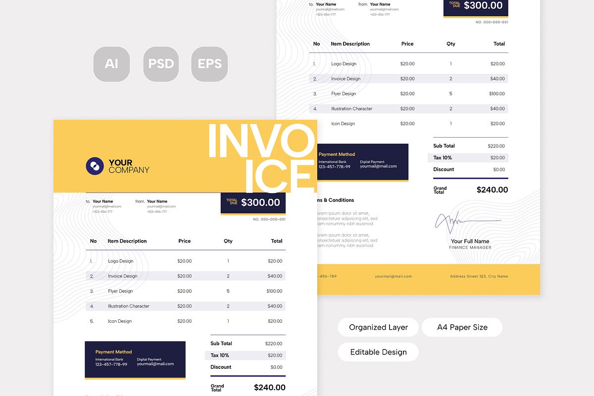 Yellow Modern Minimalist Invoice, a Stationery Template by Pink Bunny Studio (Photo 2 of 3)