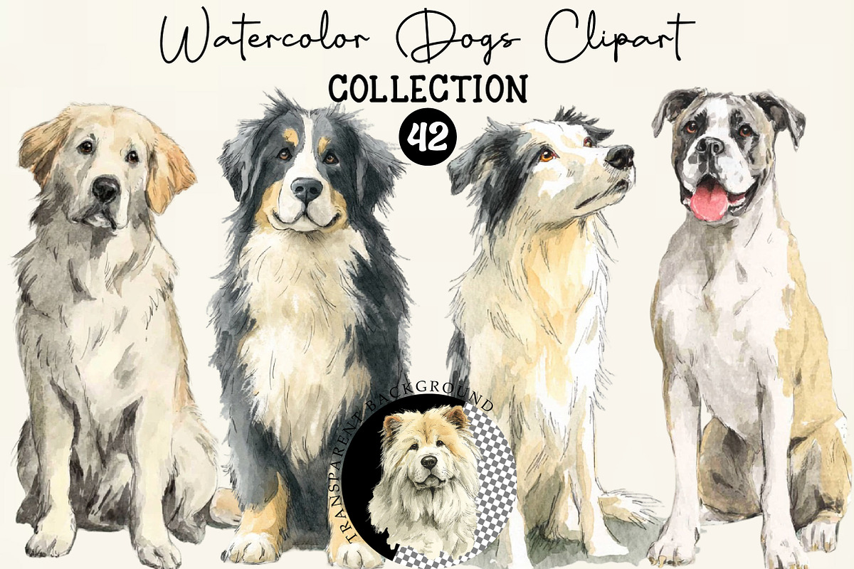 Watercolor Dogs Clipart, an Illustration by DreamCafeArt (Photo 1 of 6)