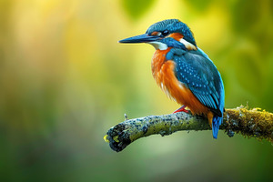 A striking kingfisher with bright or, a Photo by Tanuart