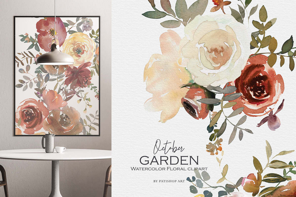Fall Watercolor Floral Clipart Set, a Decorative Illustration by Patishop Art (Photo 17 of 17)
