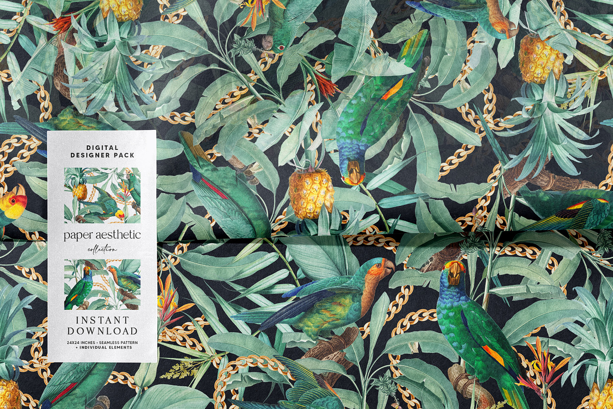Mint Tropical Parrots Paper Pack, a Pattern Graphic by paper aesthetic (Photo 5 of 8)
