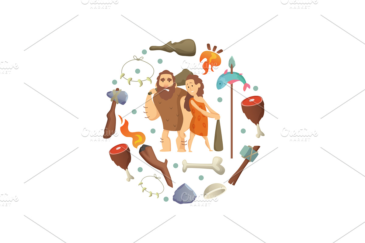 Caveman. round shape of background, an Illustration by Onyx