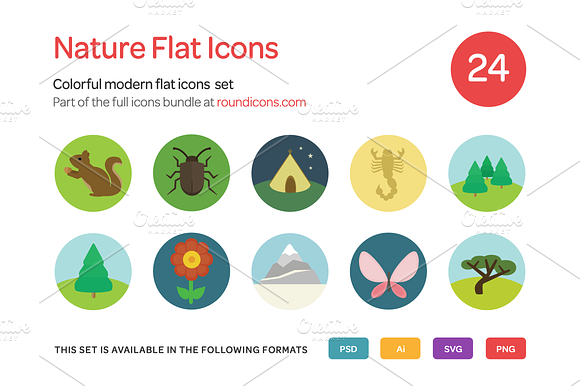 Nature Flat Icons Set