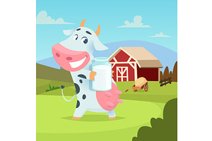 Cartoon cow. farm animal with milk, an Animal Illustration by Onyx