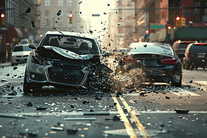 Cars crashed on the road, broken car parts, a Transportation Photo by AlyaAnd