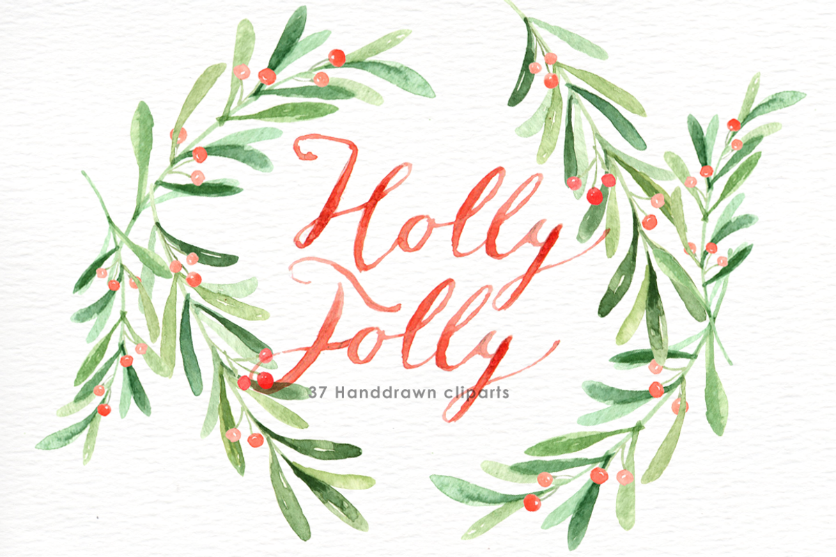 Holly Jolly Watercolor cliparts, a Decorative Illustration by everysunsun (Photo 2 of 5)
