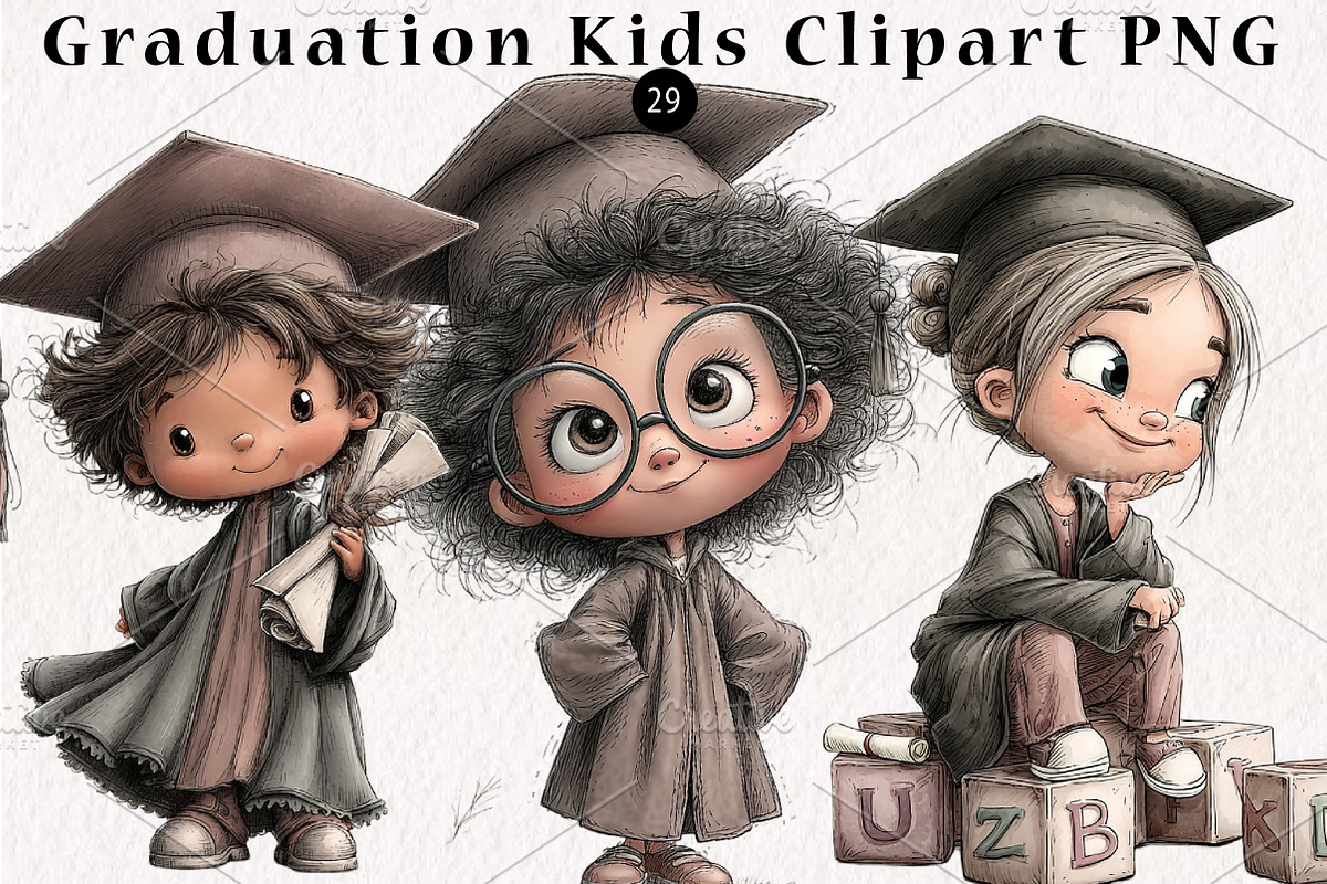 Graduation Kids Clipart PNG, a Seasonal Illustration by CreationArt (Photo 1 of 5)