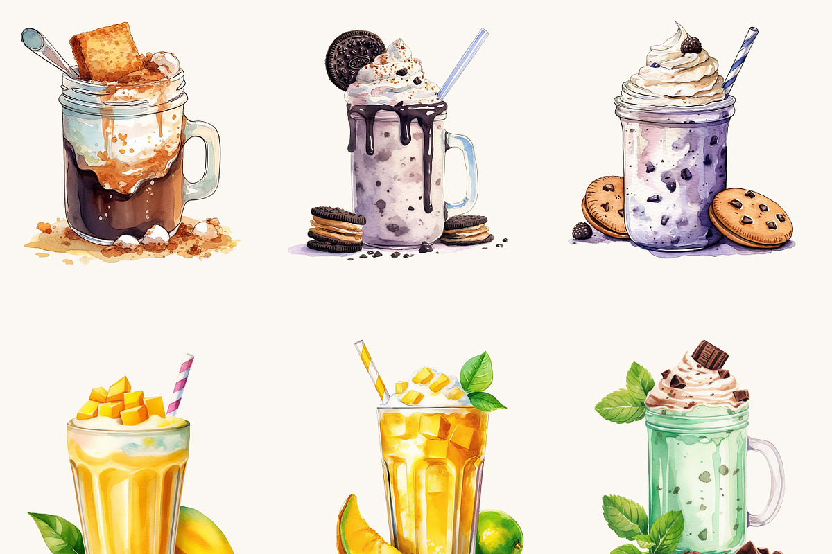 Watercolor Thick Shakes Clipart, a Food Illustration by BusyDaydesign (Photo 6 of 9)