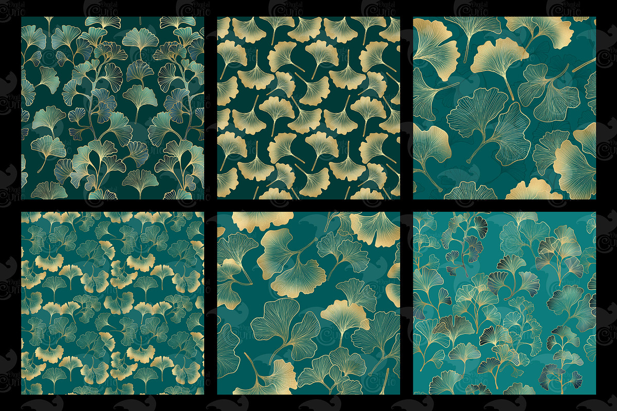 Teal and Gold Ginkgo Digital Paper, a Texture Graphic by Digital Curio (Photo 5 of 5)