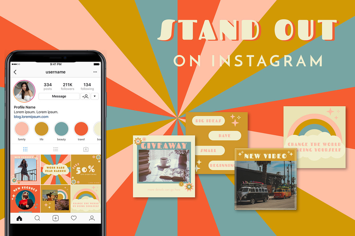 70s Retro Instagram Templates, a Social Media Template by Liseno Designs (Photo 8 of 8)