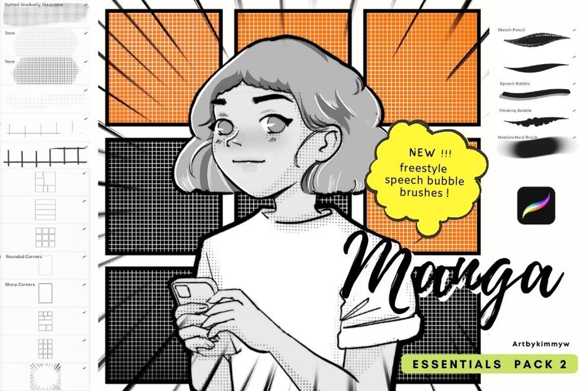 Procreate Manga Essentials Pack 2, a Brush Add-On by Artbykimmyw
