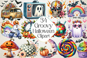 Groovy Halloween Clipart, an Illustration by DreamPrint404